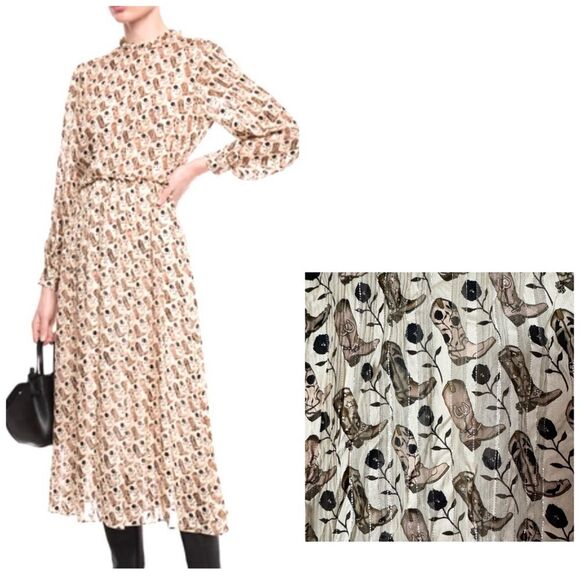 Sandro Dresses & Skirts - Sandro Western Cowboy Boot Print Silk Midi Dress
